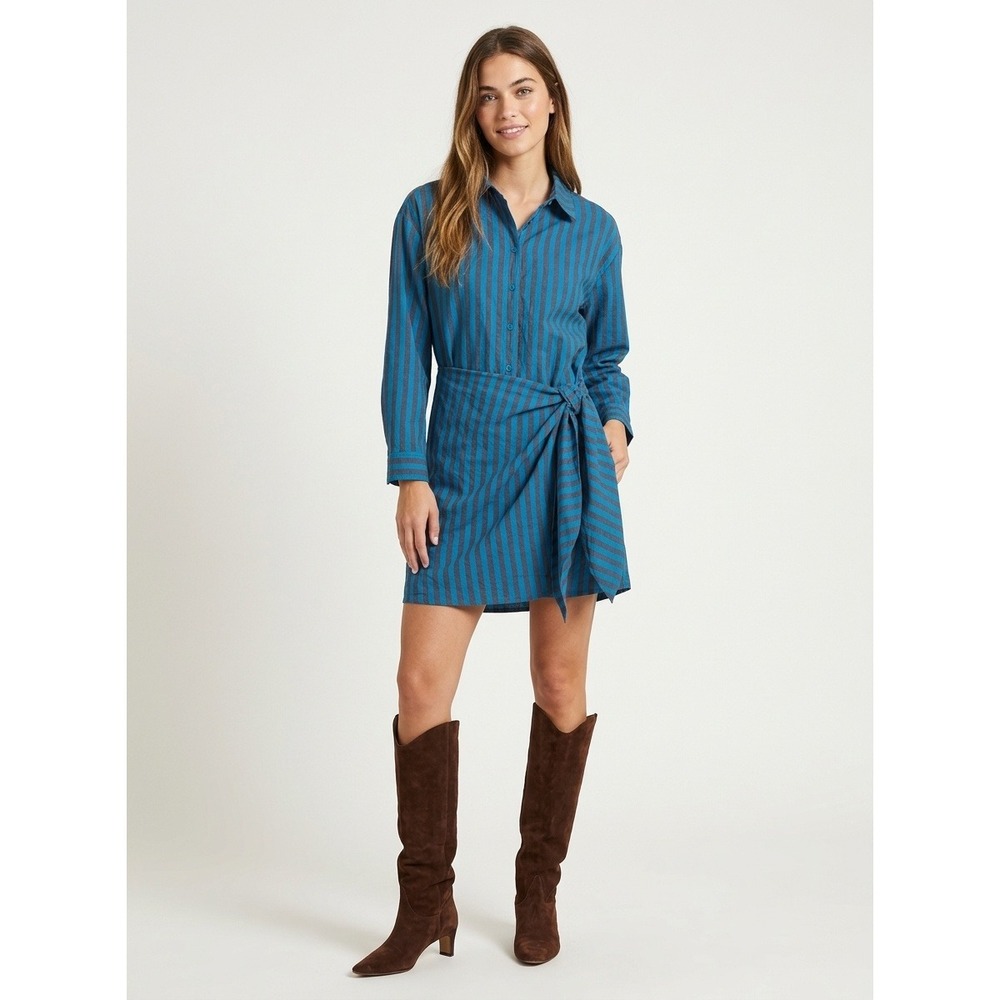 Apiece Apart Alessandra Striped Mini Dress Women Size 2 Blue Brown Cotton NWT